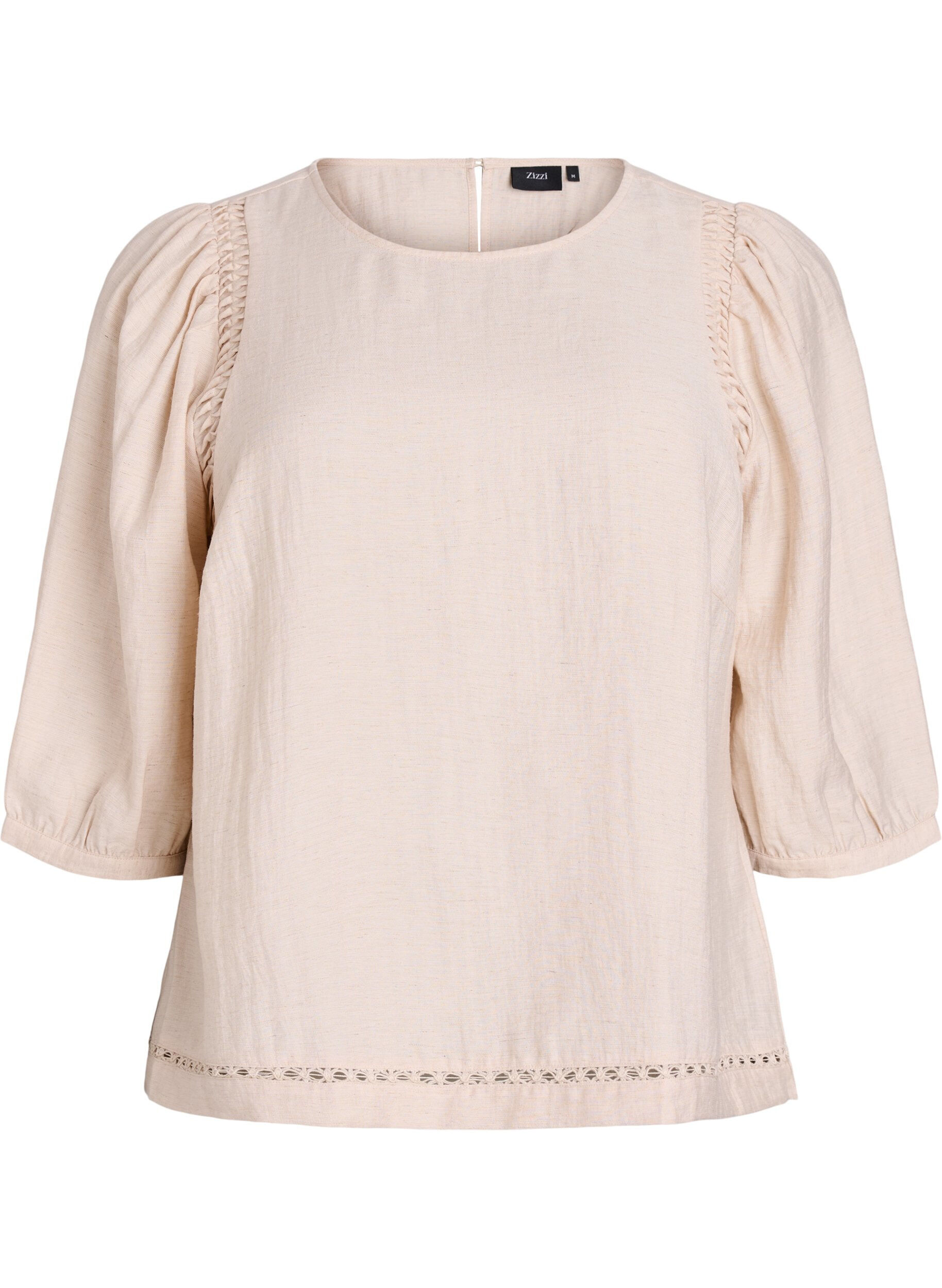 Zizzi Blouse en m&eacute;lange de viscose avec du lin et &eacute;paules fronc&eacute;es, Corail, Packshot image number 0