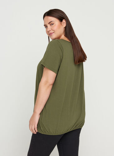 T-shirt à manches courtes avec col rond et bord en dentelle, Ivy Green, Model image number 1