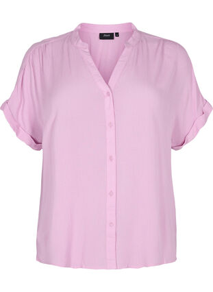 Chemise à manches courtes en viscose avec col en V, Mauve Mist, Packshot image number 0