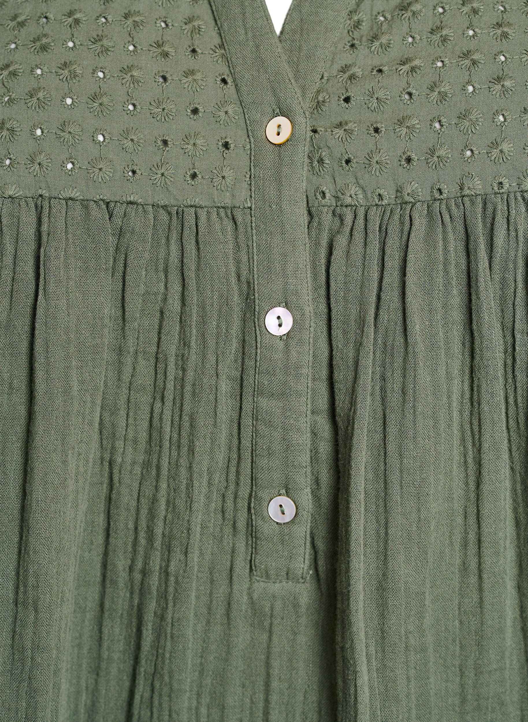 ZizziKatoenen mousseline tuniek met broderie anglaise, Groen, Packshot image number 2