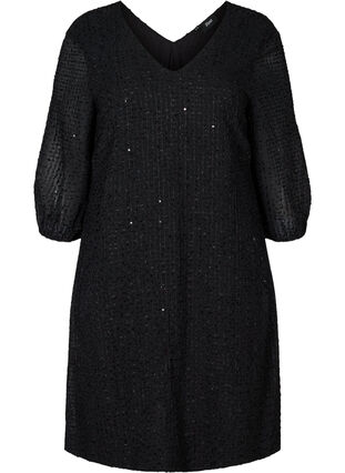 Robe trapèze à manches 3/4, Black, Packshot image number 0