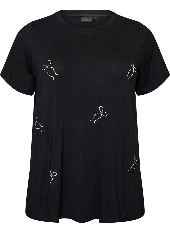 T-shirt en viscose avec strass, Noir, Packshot image number 0