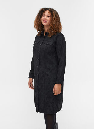 Robe imprimée avec col et boutons, Black, Model image number 0
