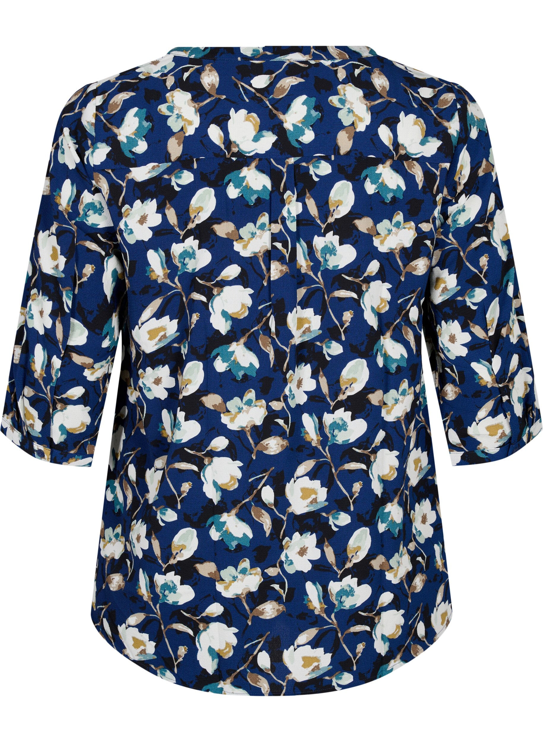 ZizziGebloemde blouse met 3/4 mouwen, P. Blue Flower AOP, Packshot image number 1