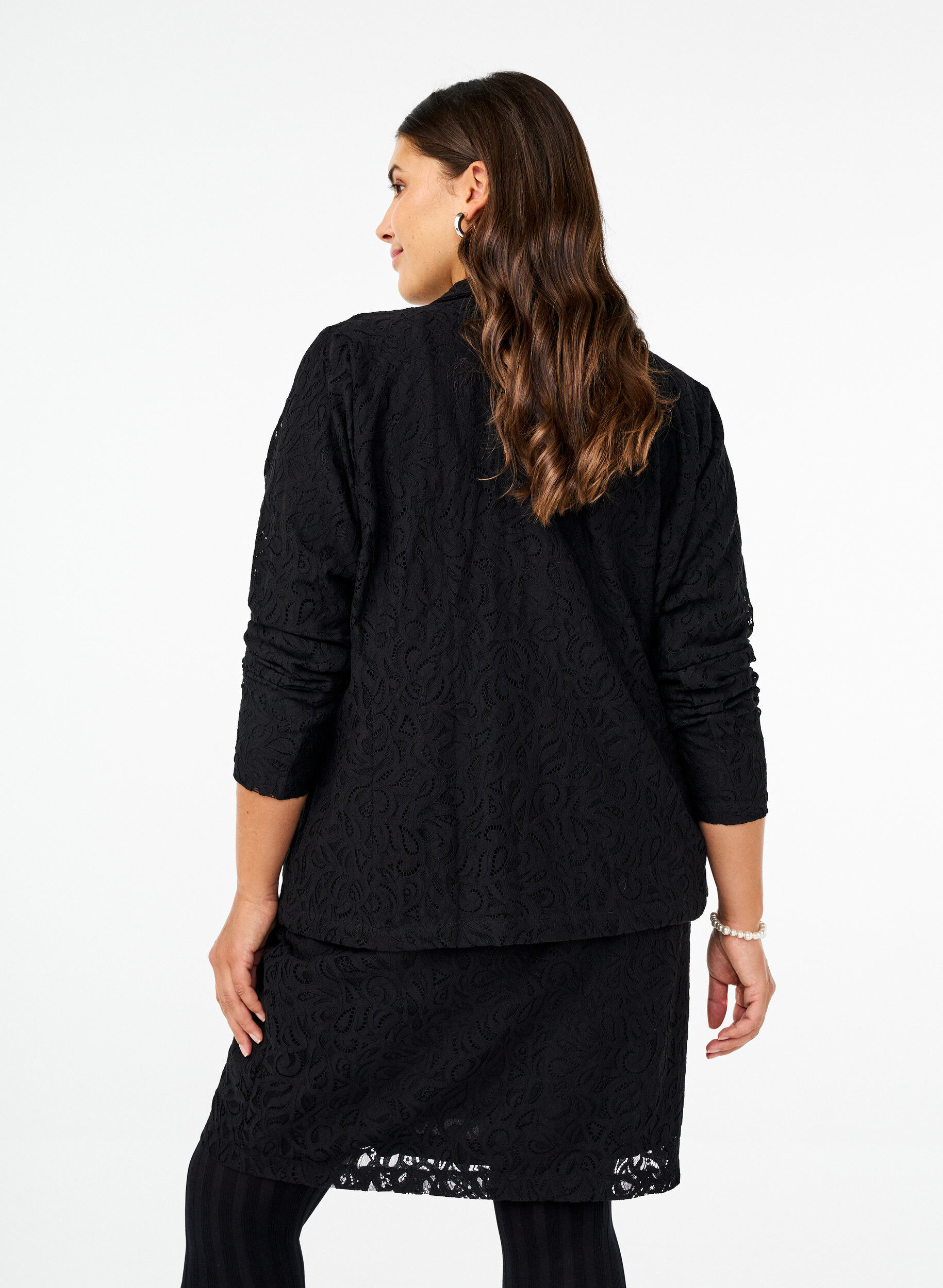 Zizzi Blazer en dentelle avec poches, Black, Model image number 1