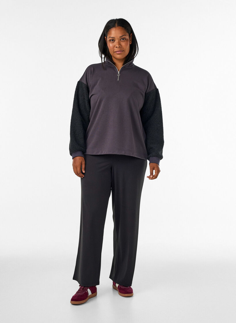Sweatshirt met teddymouwen en een hoge hals, Grijs, Model image number 1