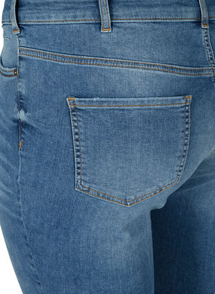 Short en jean taille haute avec bords bruts, Dark blue denim, Packshot image number 3