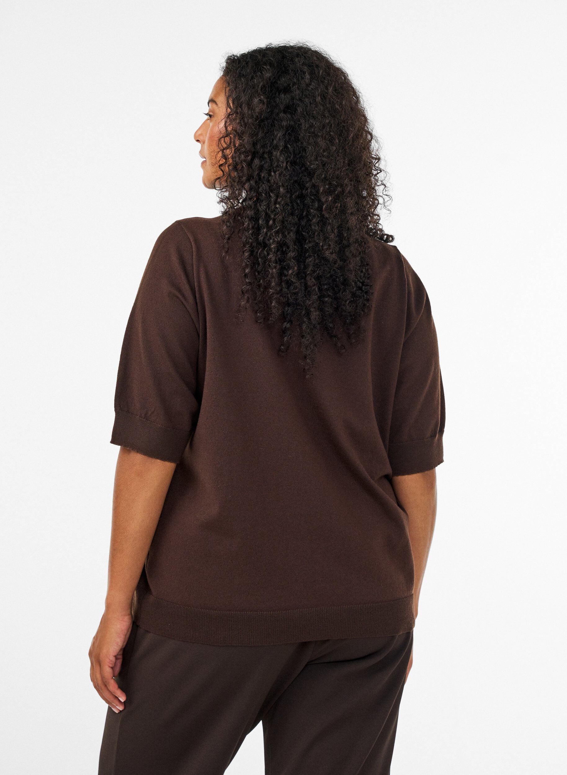 ZizziBlouse en fine maille &agrave; manches courtes, Marron, Model image number 1