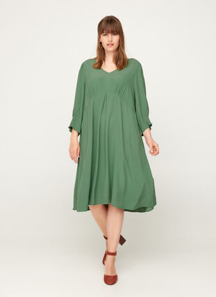 Viscose jurk met 3/4 mouwen, Dark Ivy, Model image number 2