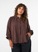 Chemise coupe ballon avec fermeture zipp&eacute;e invisible, Marron, Model image number 0