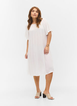 Viscose jurk met korte mouwen, Bright White, Model image number 2