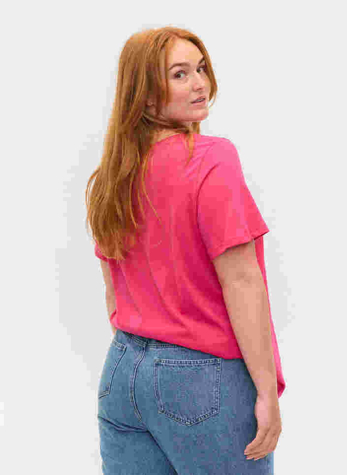 Katoenen t-shirt met korte mouwen en tekstopdruk, Fandango Pink, Model image number 1