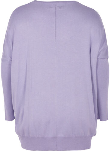 Losse gebreide blouse met geribbelde randen, Lavender, Packshot image number 1