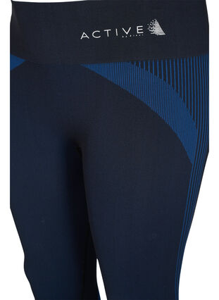 Leggings d'entraînement sans coutures avec rayures, Black w. Blue Depths, Packshot image number 2