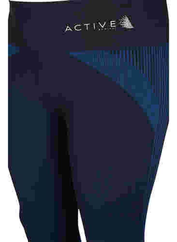 Naadloze sportlegging met strepen, Black w. Blue Depths, Packshot image number 2