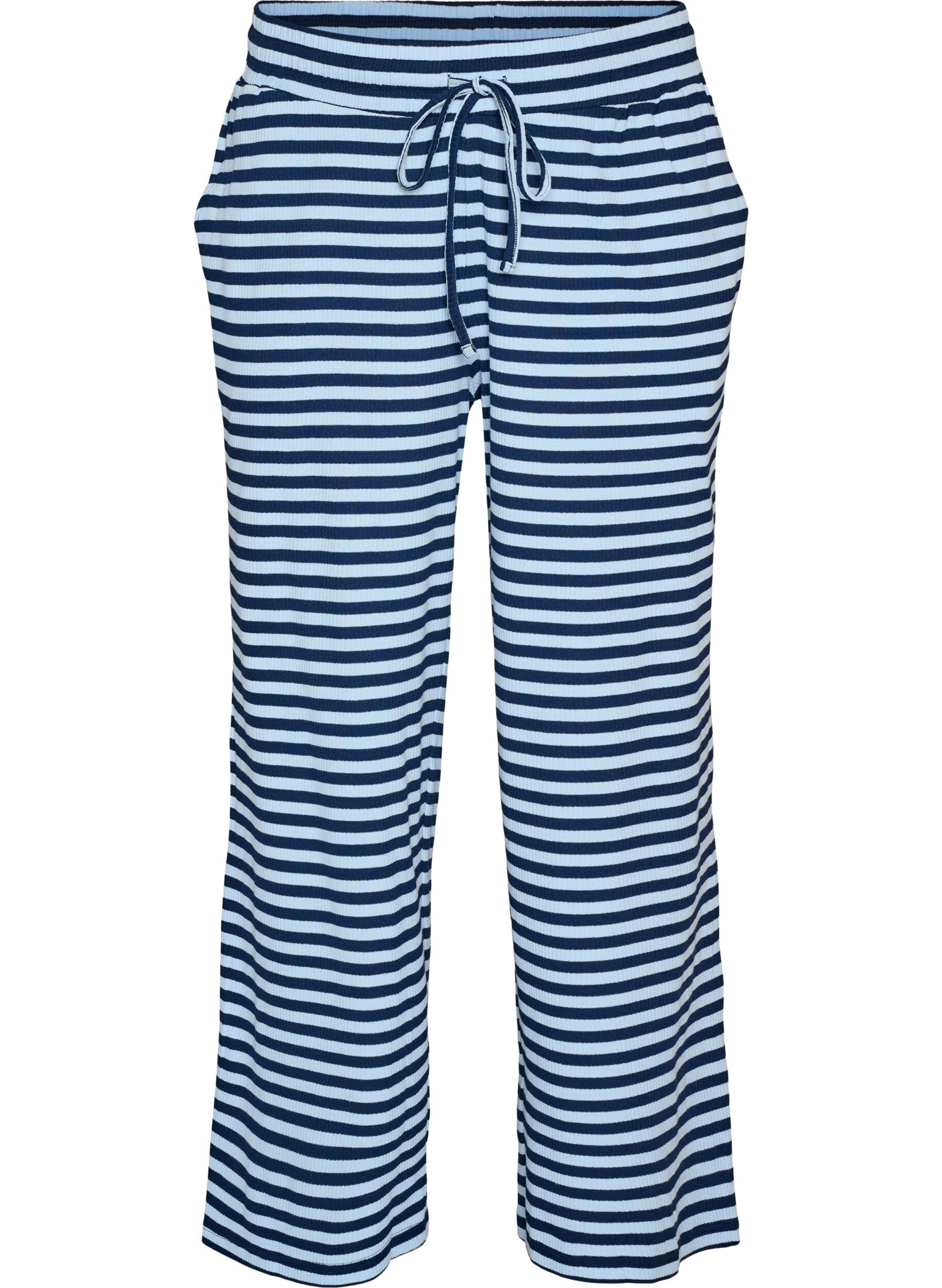 ZizziPantalon de pyjama ray&eacute; &agrave; taille haute et coupe ample, Bleu, Packshot image number 0
