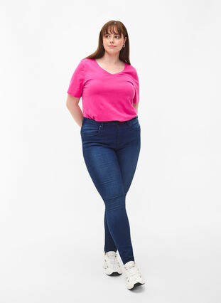 Basic t-shirt in effen kleur met katoen, Raspberry Rose, Model image number 2