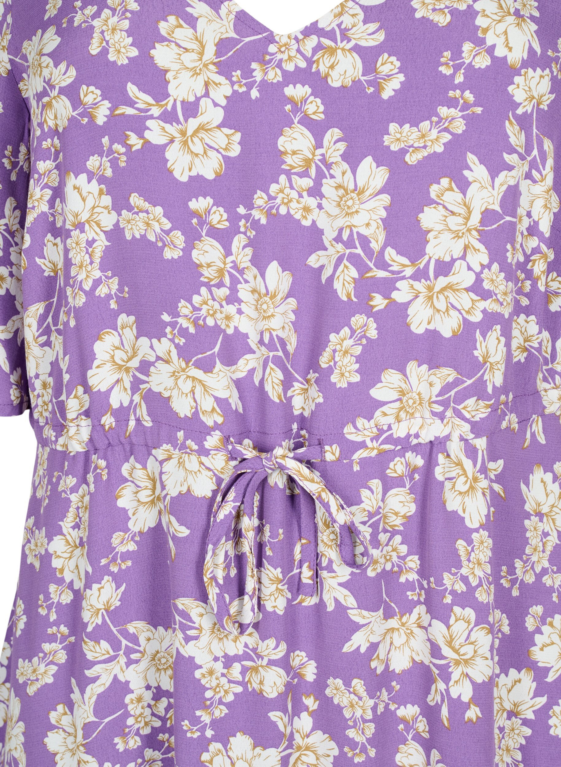 ZizziJurk met 1/2 mouw met bloemenprint in viscose, Purple Flower AOP, Packshot image number 2