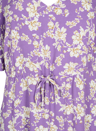 Robe à manches 1/2 avec imprimé floral en viscose, Purple Flower AOP, Packshot image number 2