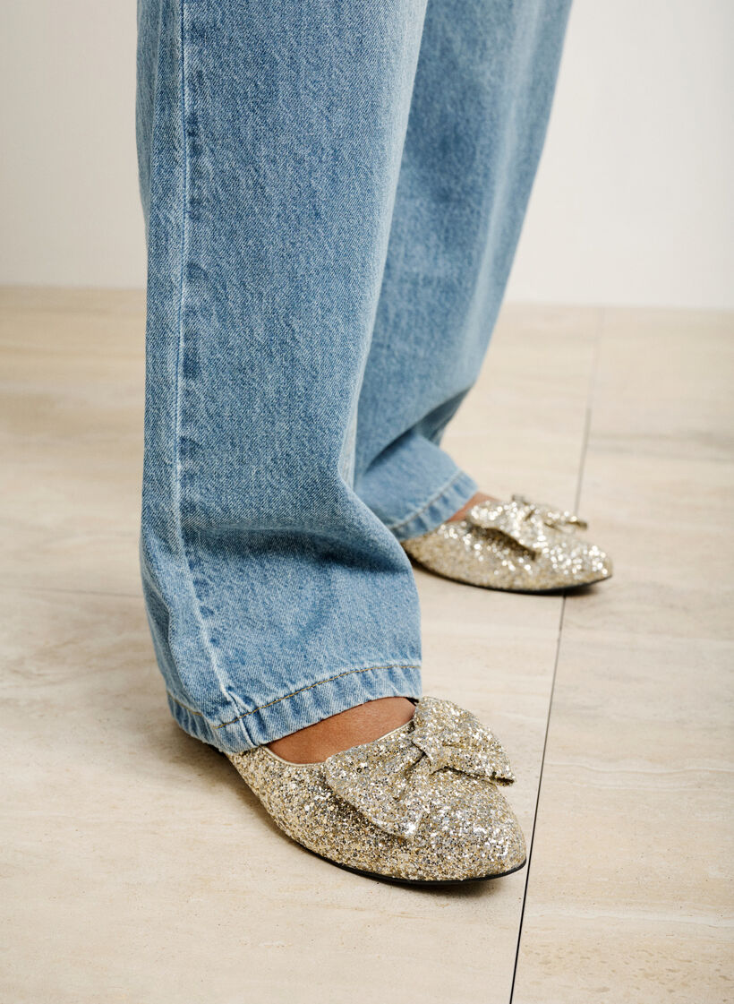 Ballerines larges à paillettes avec nœud, Gold Glitter, Image image number 1