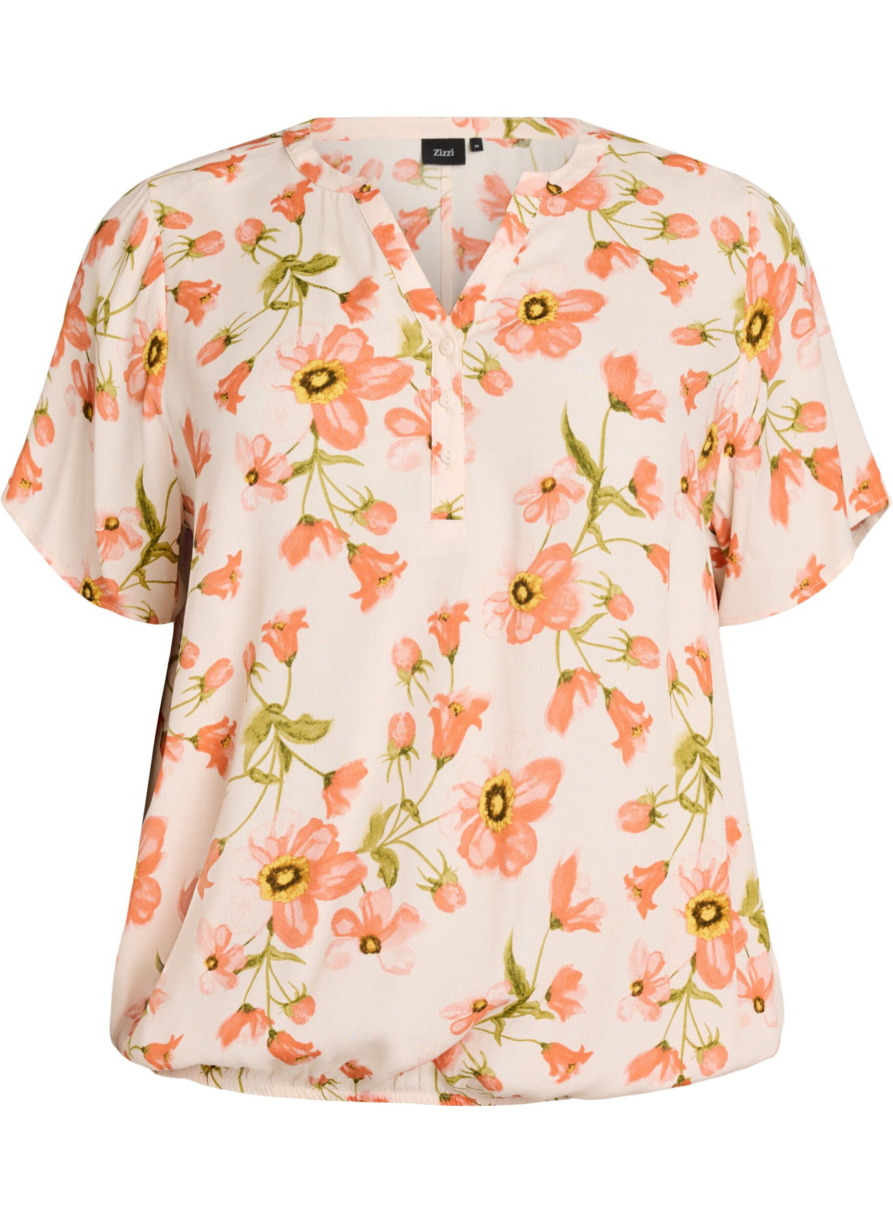 Zizzi Blouse en viscose &agrave; imprim&eacute; floral et manches courtes, 9991, Packshot image number 0