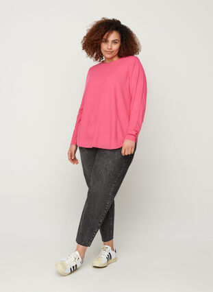 Blouse tricotée à encolure ronde, Hot Pink, Model image number 2