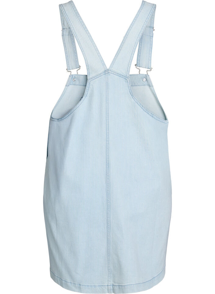 Korte denim overall jurk in gestreept katoen, Blauw, Packshot image number 1