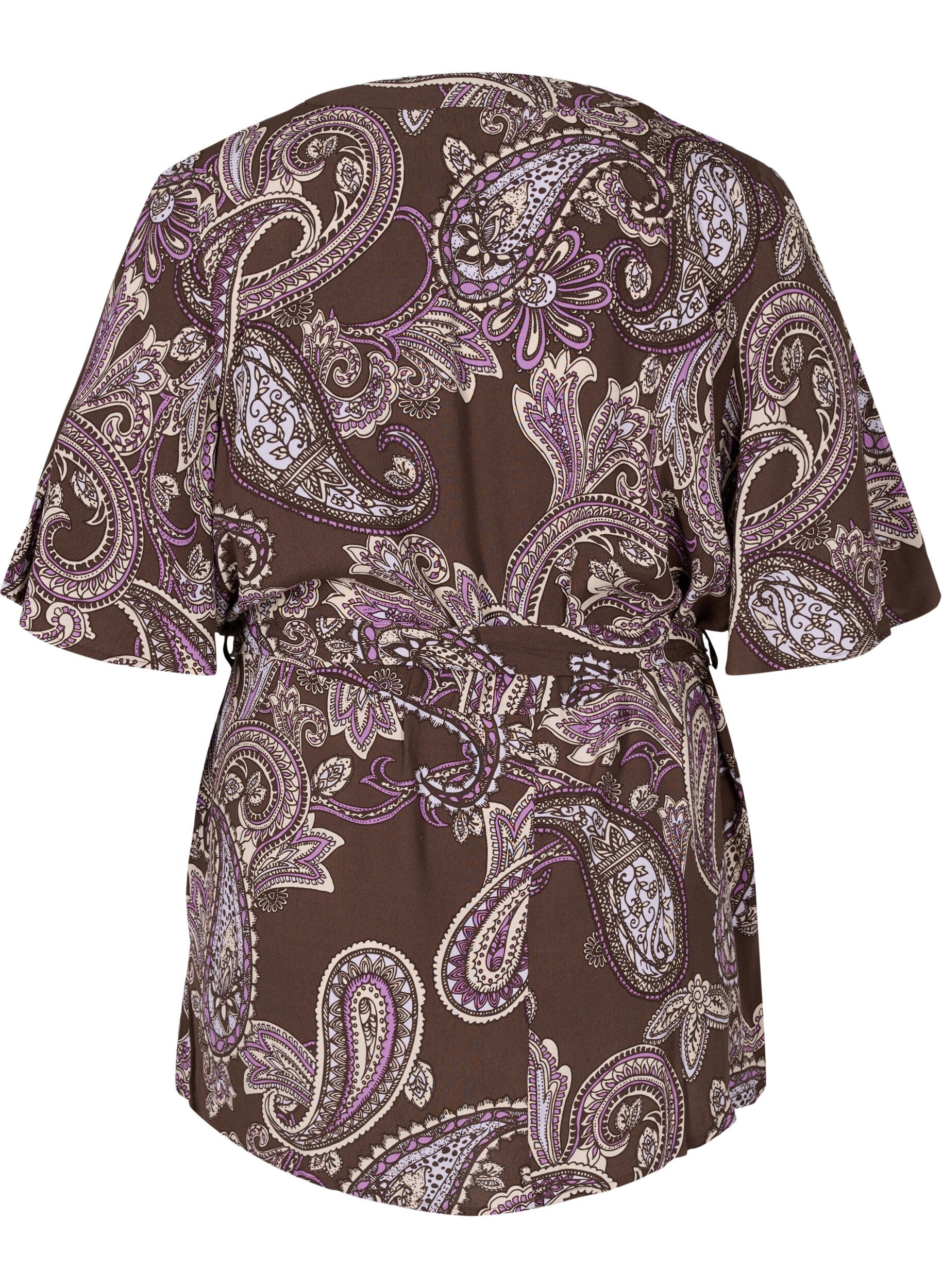 Zizzi Tunique en viscose imprim&eacute;e avec lien, Bracken Paisley, Packshot image number 1