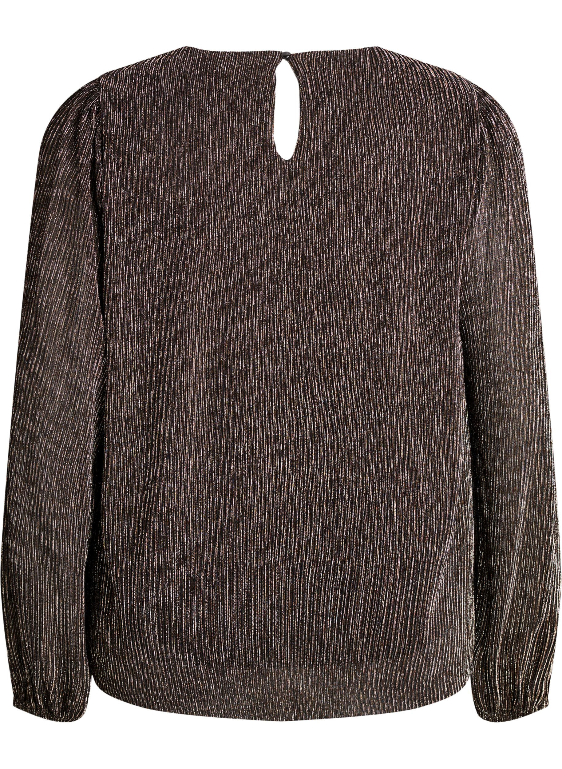 ZizziPartyblouse met glitterstrepen en lange mouwen, Zwart, Packshot image number 1