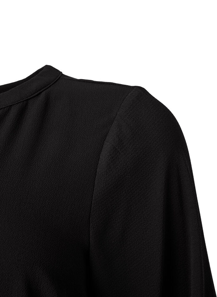 Jurk met lange mouwen en V-hals, Black, Packshot image number 3