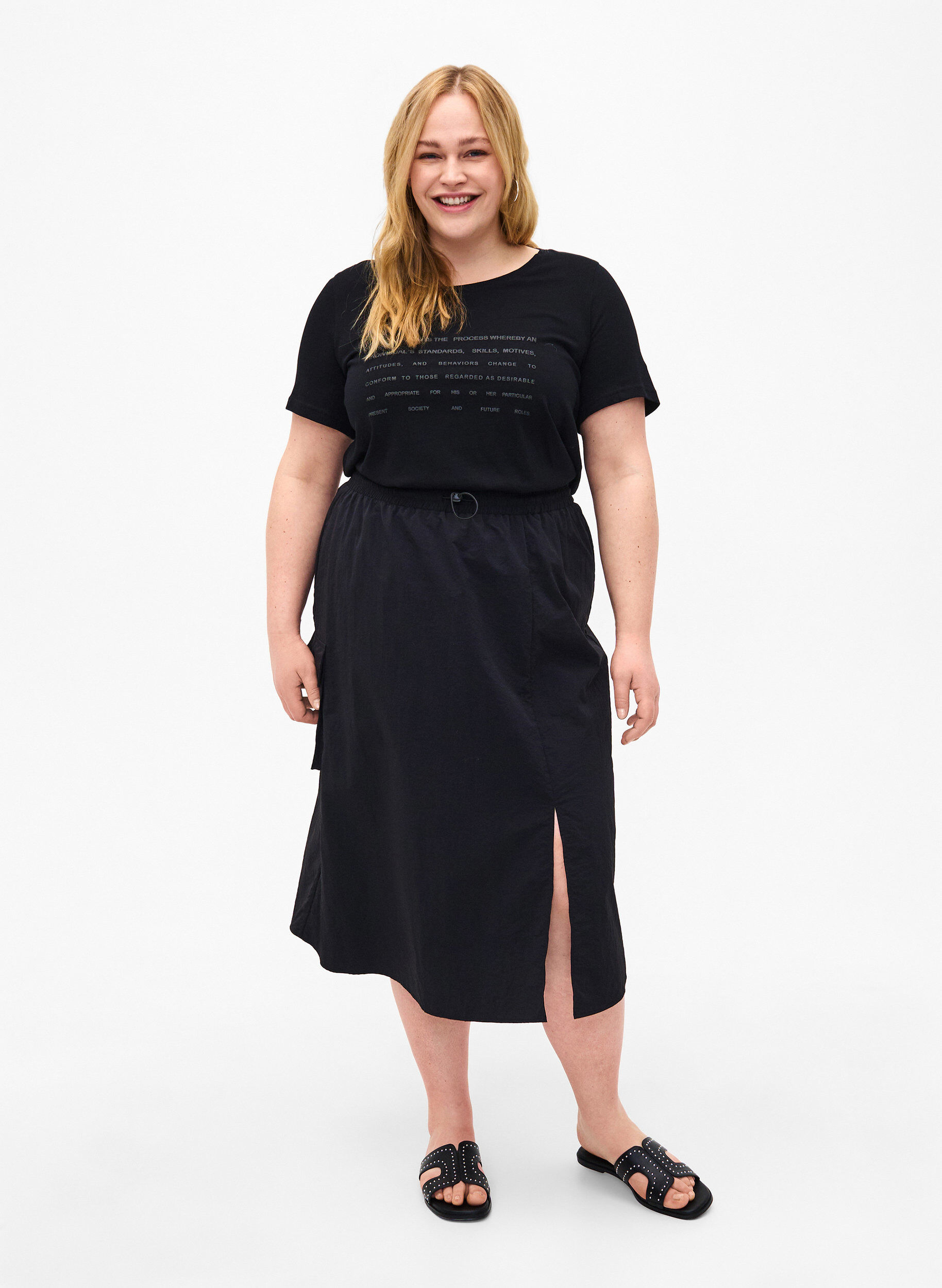 ZizziT-shirt met tekstmotief, Black W. Black, Model image number 2