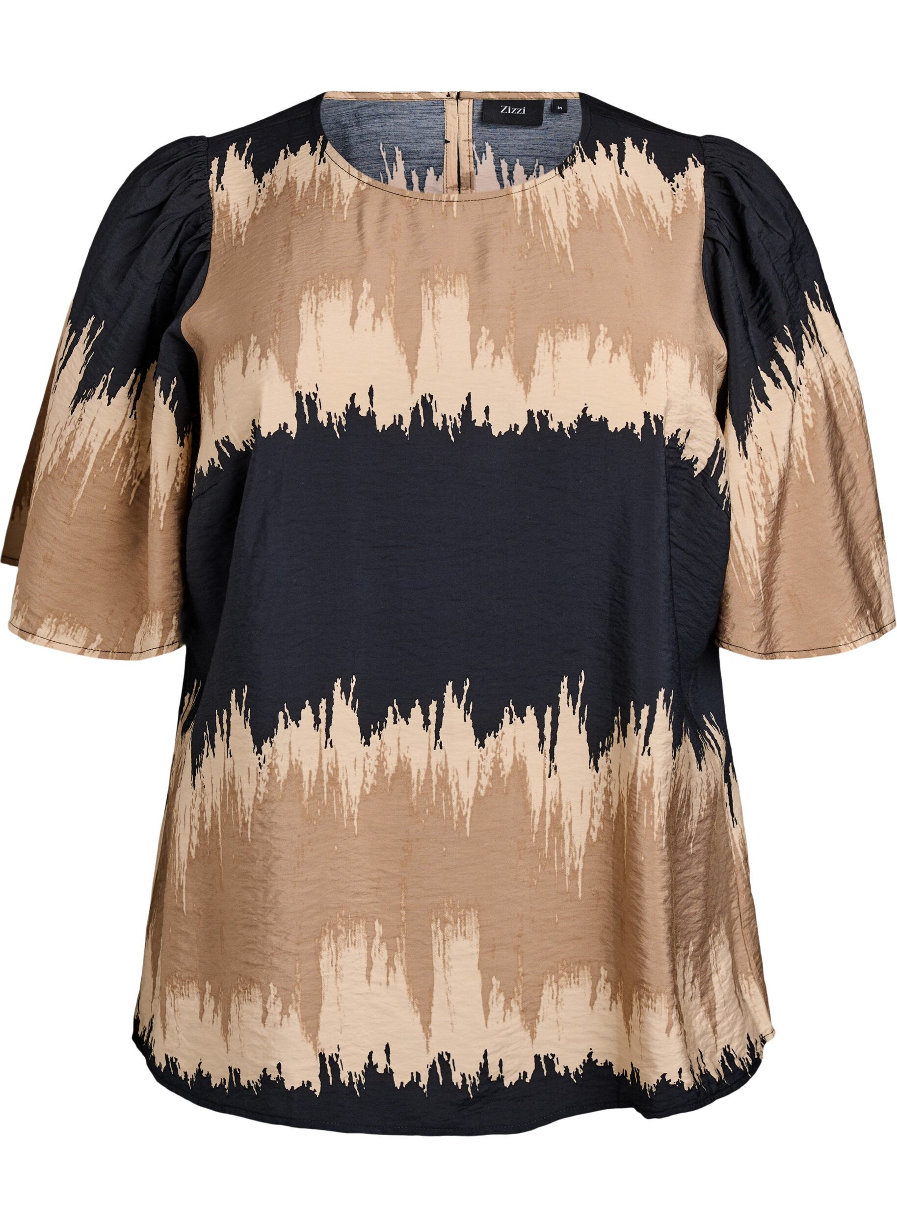 ZizziBlouse met wijde mouwen en grafische print, Zwart, Packshot image number 0