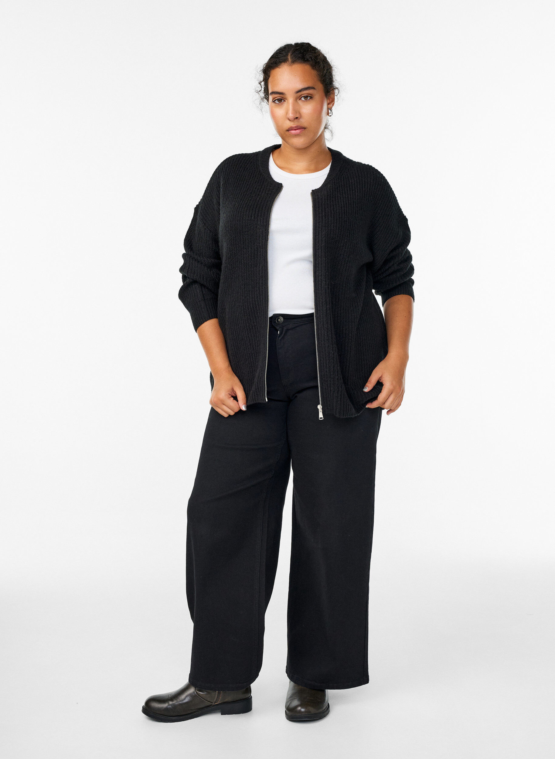 ZizziBreigoed cardigan met ritssluiting, Zwart, Model image number 1
