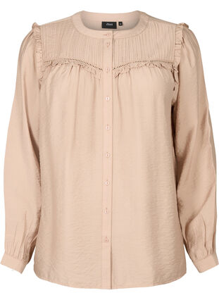 Chemise blouse avec volants et plis, Stucco, Packshot image number 0