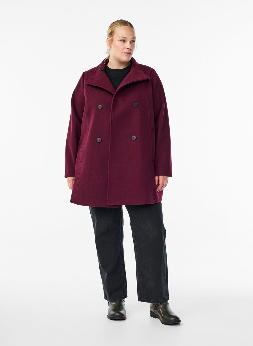 Manteau court &agrave; la coupe &eacute;vas&eacute;e, Bordeaux fonc&eacute;, Model image number 1