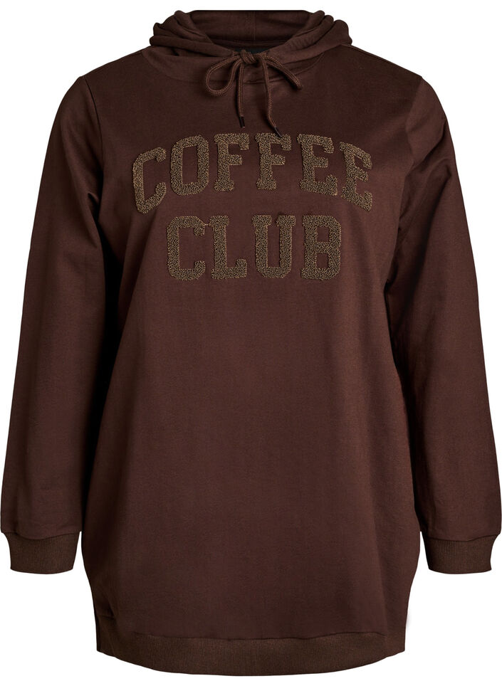 Hoodie met een terry tekstmotief, Bruin, Packshot image number 0