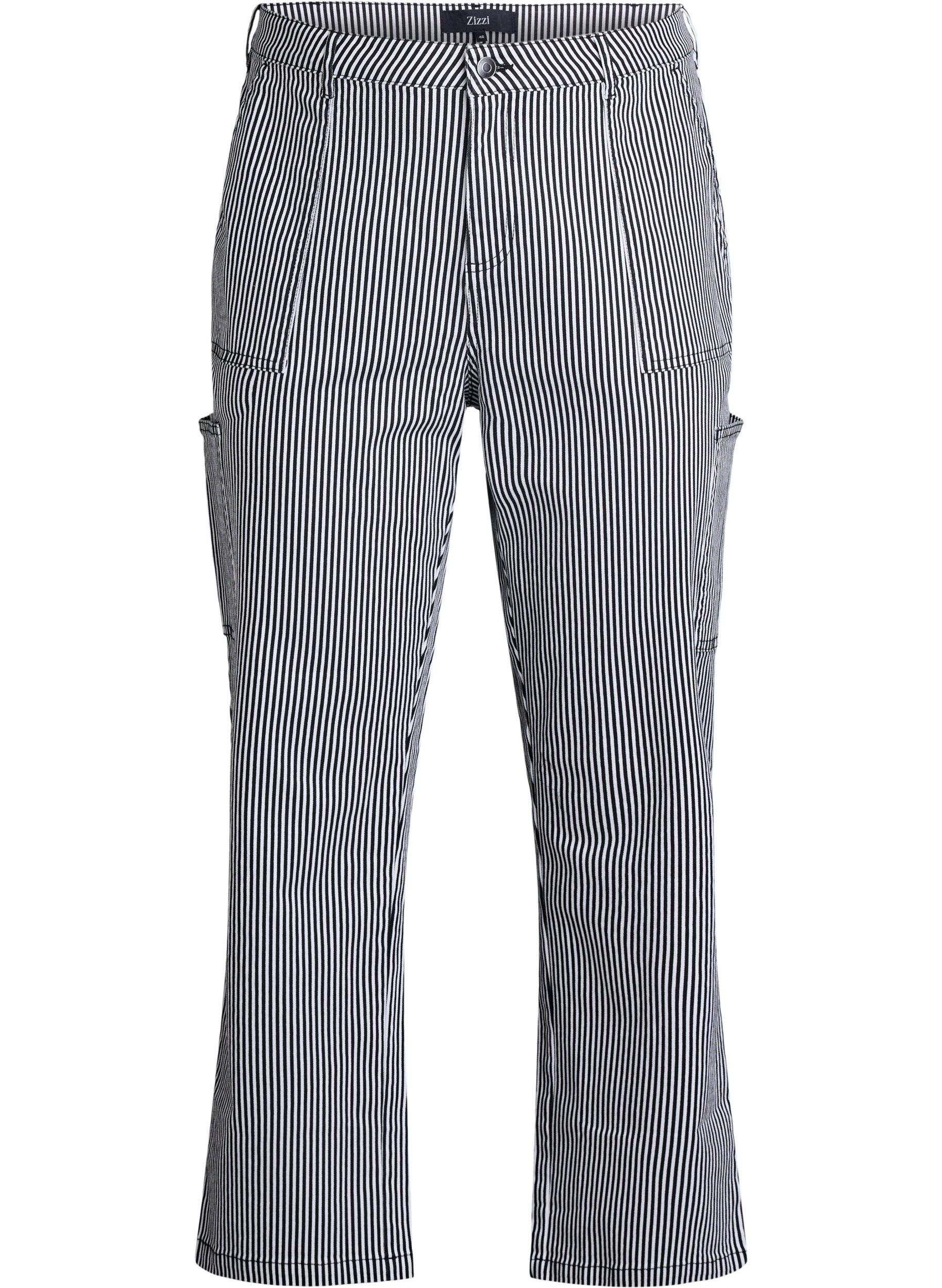 Zizzi Jeans cargo ray&eacute;s taille haute, Noir, Packshot image number 0