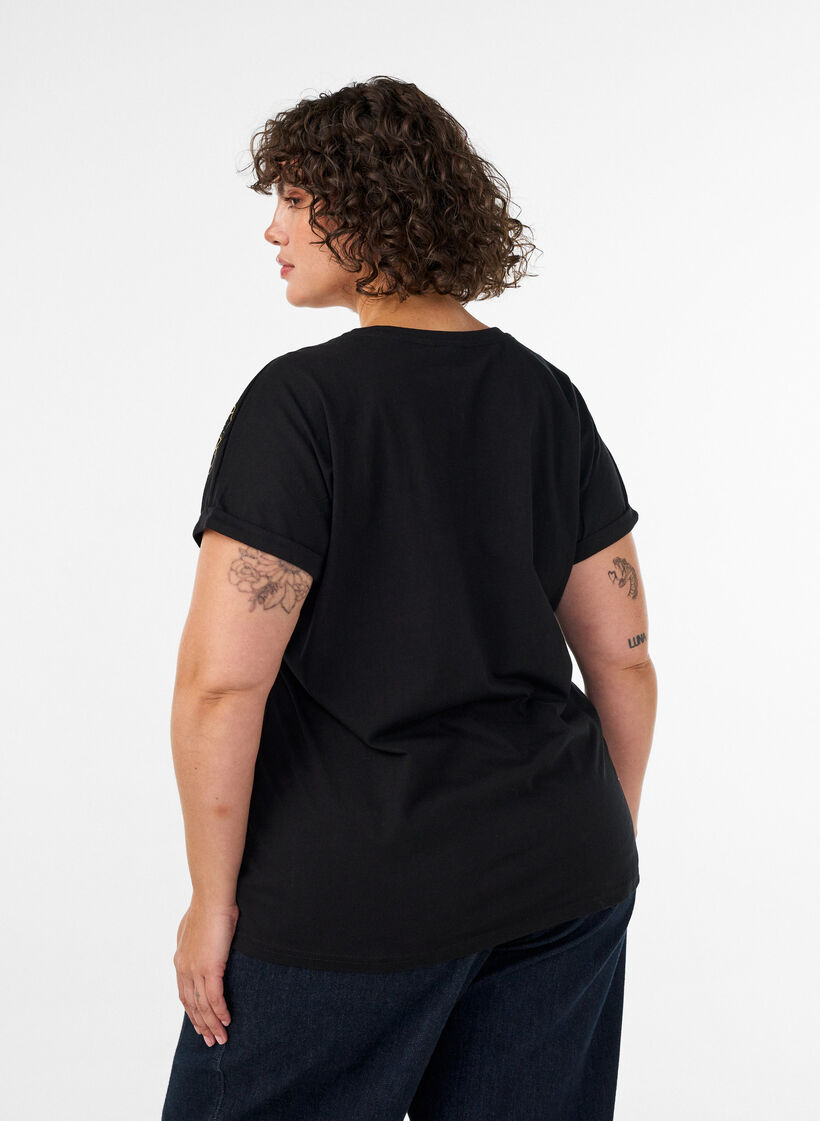 T-shirt en coton &agrave; imprim&eacute; floral, Noir, Model image number 2