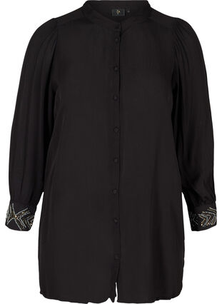 Lange viscose blouse met parels, Black, Packshot image number 0