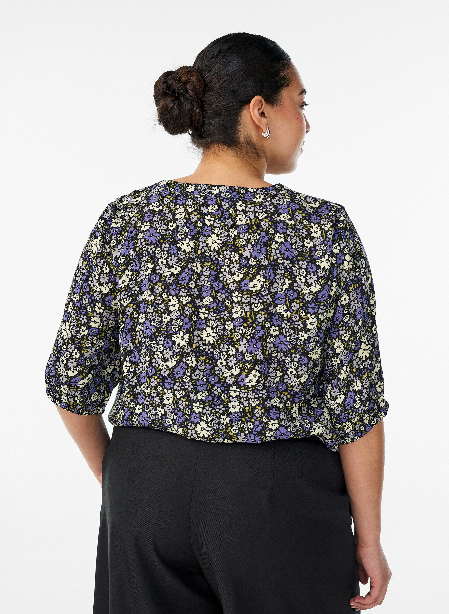 ZizziViscose blouse met print en knoopsluiting, Zwart, Model image number 2