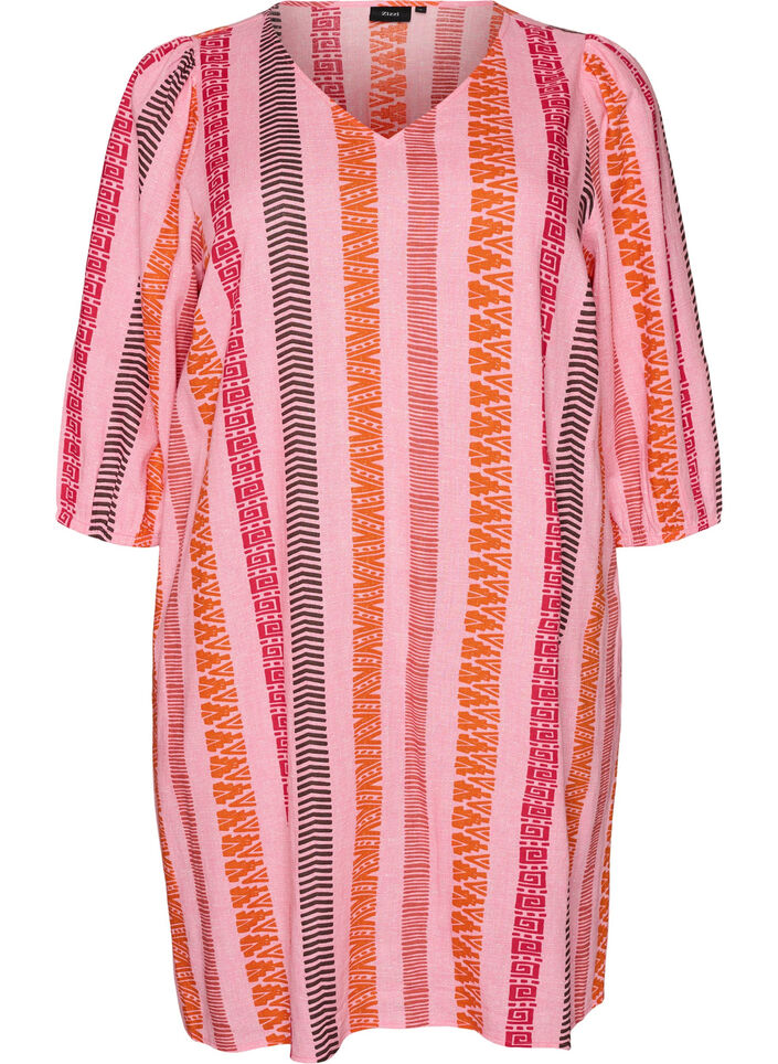 Robes courtes en lin et viscose &agrave; manches 3/4, Rose, Packshot image number 0