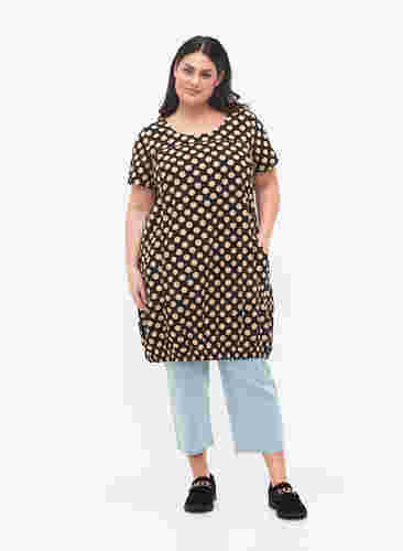 Katoenen jurk met korte mouwen en print, Dot AOP, Model image number 2