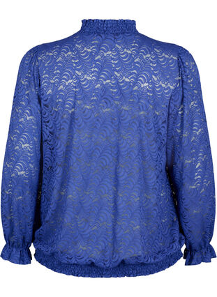 Kanten blouse met lange mouwen en smok, Deep Ultramarine, Packshot image number 1