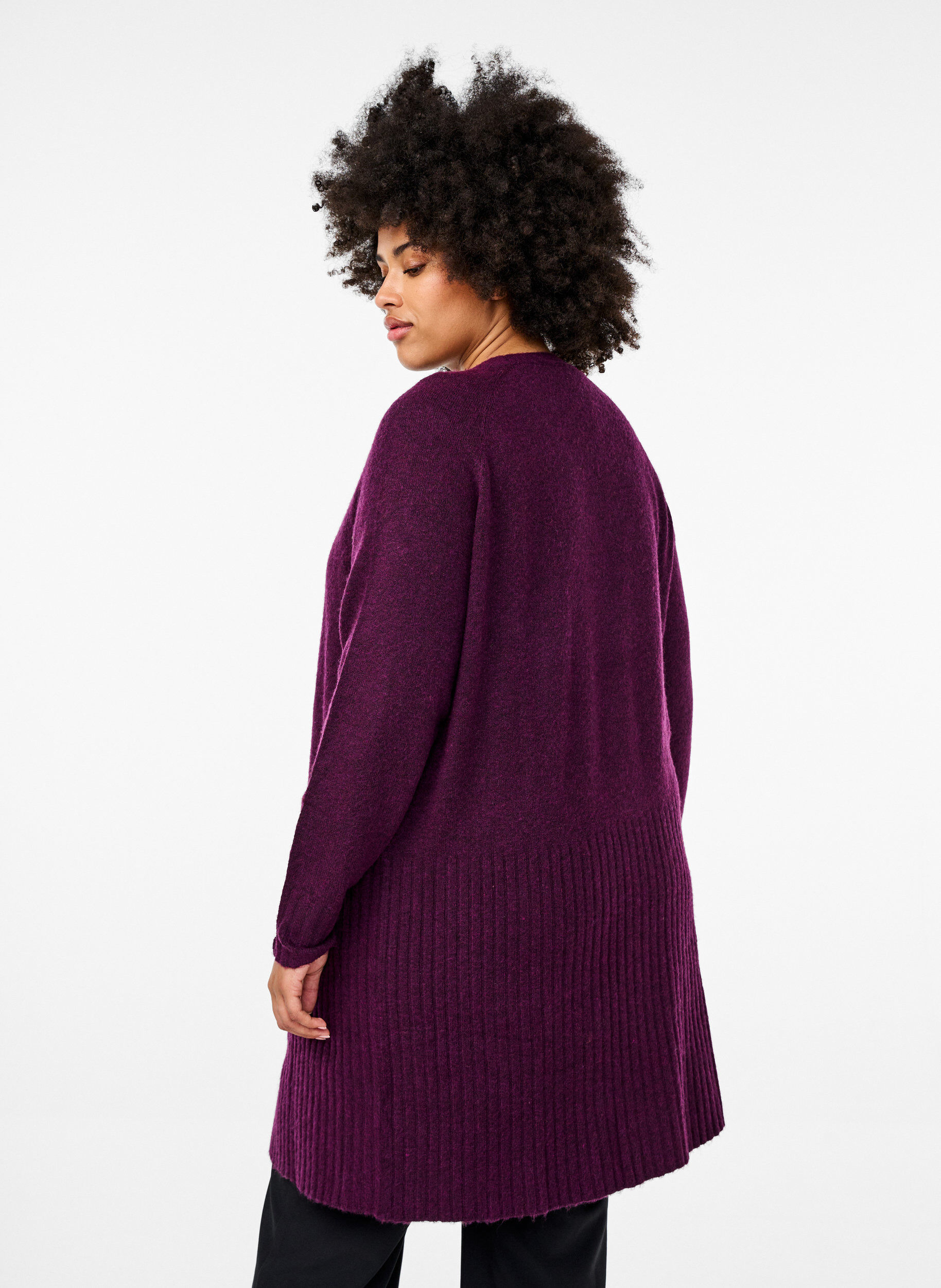 Zizzi Cardigan long avec des poches, Potent Purple Mel., Model image number 1