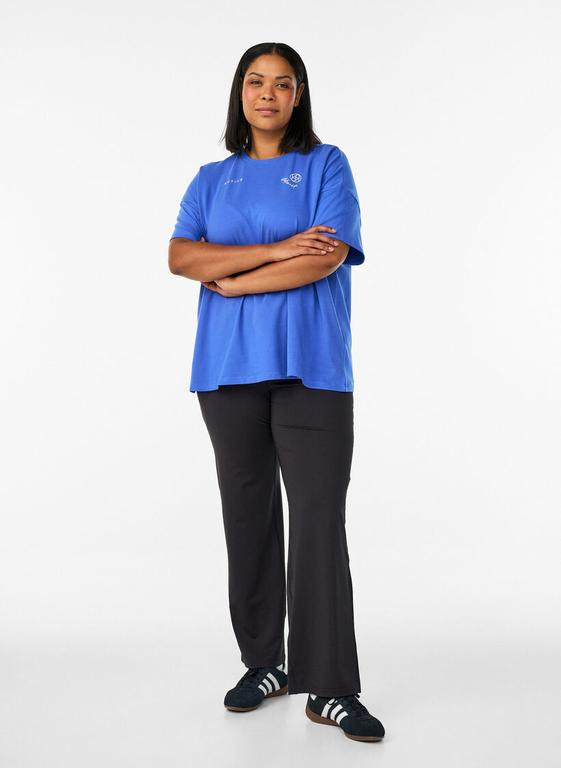 Pantalon de training &eacute;vas&eacute; taille haute, Noir, Model image number 1