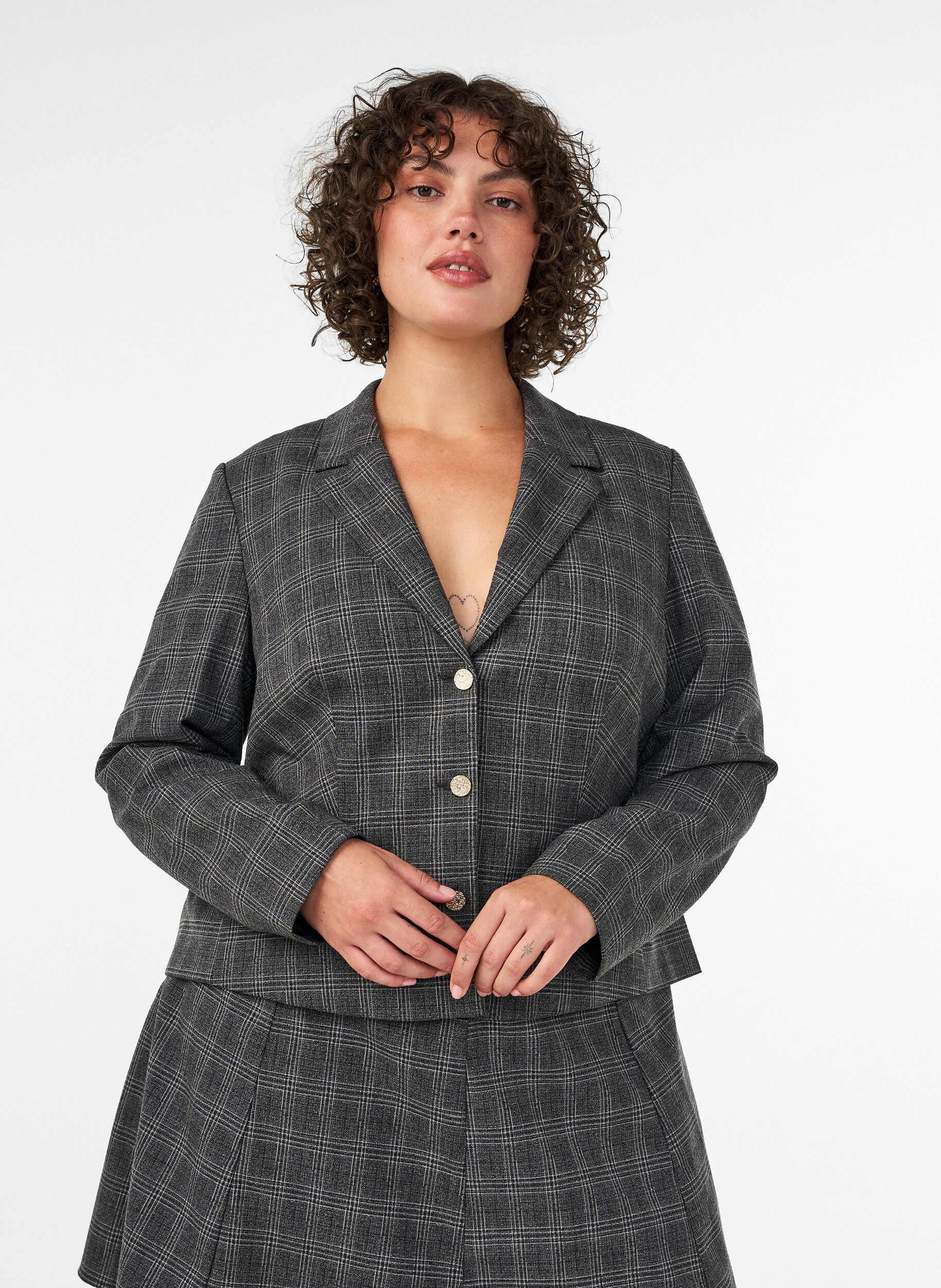 ZizziBlazer court &agrave; carreaux, Gris anthracite, Model image number 0
