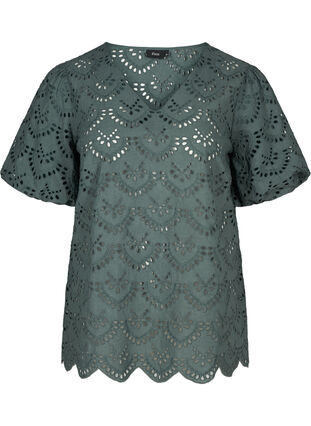 Katoenen blouse in broderie anglaise, Balsam Green, Packshot image number 0