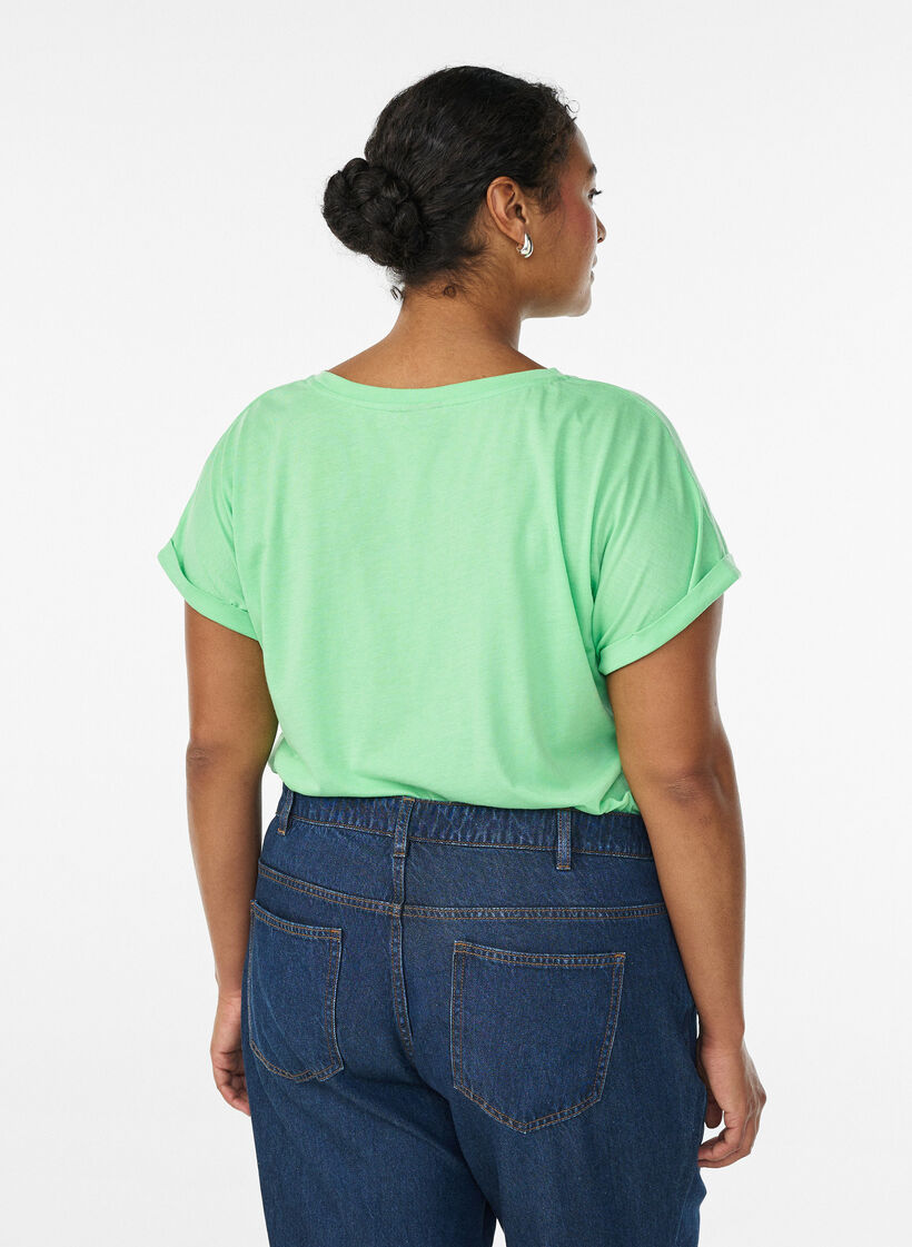 T-shirt &agrave; manches courtes en m&eacute;lange de coton, Vert, Model