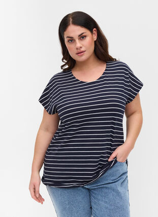 T-shirt en coton à rayures, Blue Stripe, Model image number 0