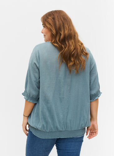 Katoenen blouse met smokwerk en korte mouwen, Goblin Blue, Model image number 1